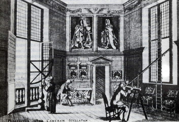 11. Главный зал Гринвичской обсерватории (примерно 1676 г.). С гравюры Фрэнсиса Плейса и Роберта Таккера. (Национальный морской музей.)