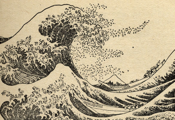 Рис. 19. Волна цунами. По рисунку японского художника Хокусаи, XIX в