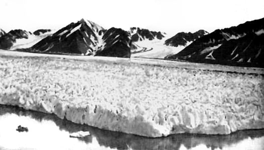 Огромный язык ледника Конгсвенген вползает в Конгс-фьорд