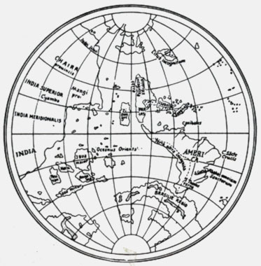 Западное полушарие на глобусе Шёнера (1515 г.) 