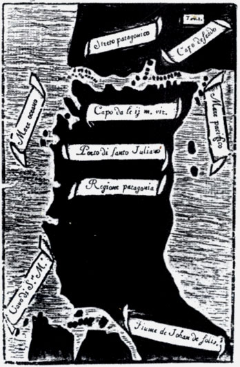 Первая карта Магелланова пролива, составленная Антонио Пигафеттой