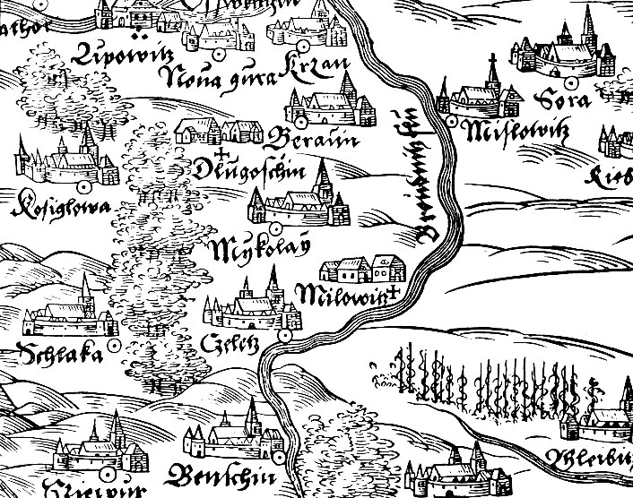 Рис. 3.1. Картинное изображение местности    (часть карты    Силезии    Мартина Хельвига, 1561)