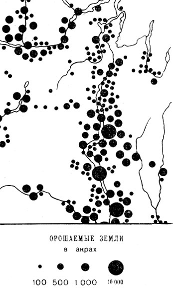 Рис. 3.26. Использование точек разных весовых значений (по карте «Орошаемые земли» из Атласа ресурсов Британской Колумбии, 1956)