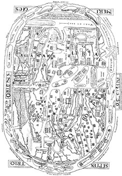 Рис. 13.5 Карта мира Беата (776 г.) из рукописи XI в.; уменьшена в 4 раза