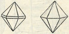 Рис. 185. Кристаллы #β-кварца. Гексагональная пирамида (справа) в комбинации с гексагональной призмой (слева)