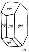 Рис. 349. Кристалл альбита. Угол между (010) и (001) равен 86°24'