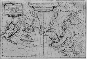 Карта Ж. Н. Делиля, опубликованная в  Париже в 1752 г.