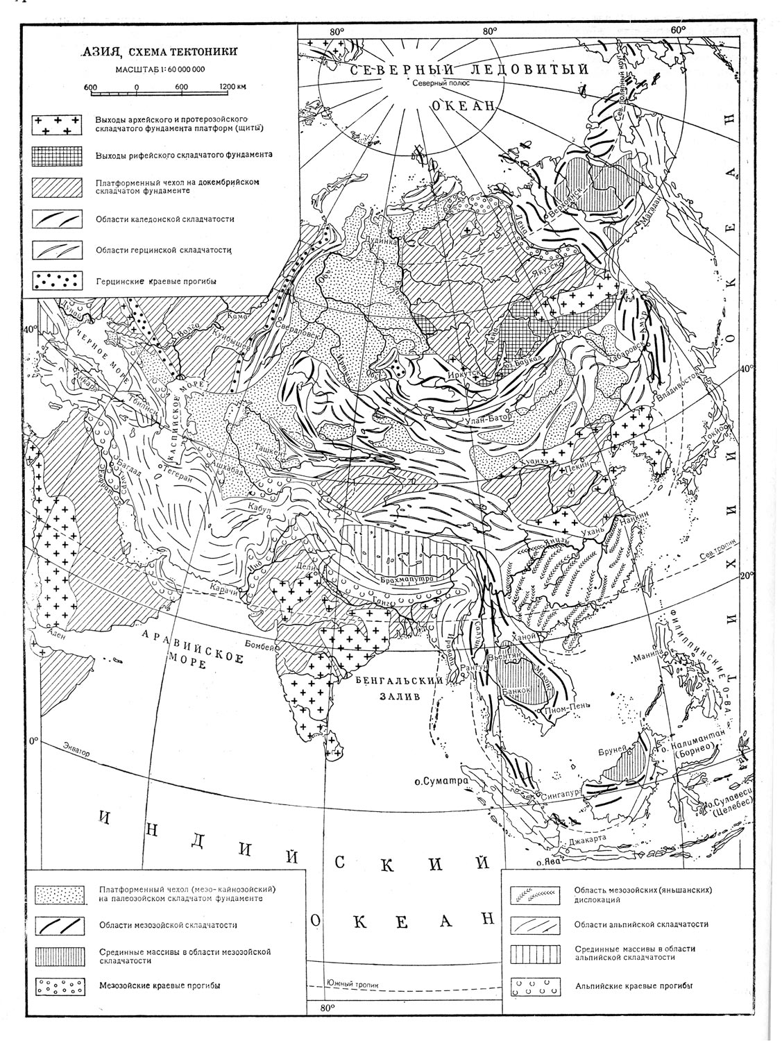 Азия, схема тектоники.