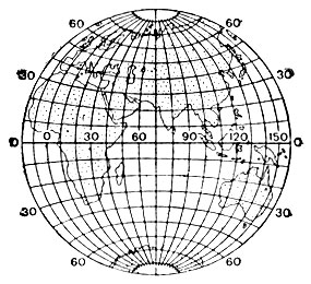 2. Поперечная равновеликая. Длины сохраняются в центральной точке - точке касания плоскости (на экваторе) или на заданном малом круге - альмукантарате